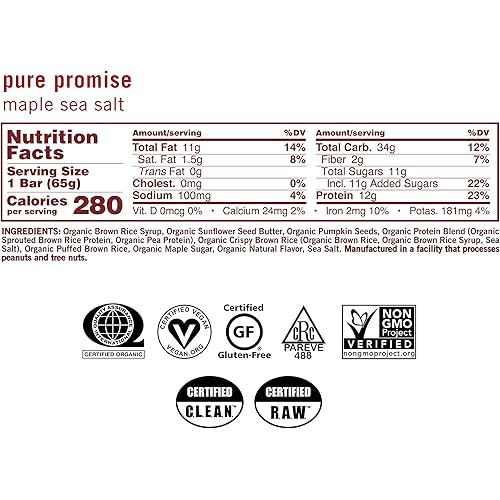 GoMacro MacroBar Organic Vegan Protein Bars - Maple Sea Salt 2.3 Ounce Bars, 12 Count