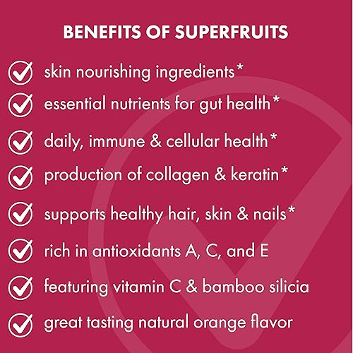 Flat Tummy Superfruits Gummies, 3 Pack - Skin, Gut, Cellular, Immune Health - Collagen & Keratin Production - Vegan, Non-GMO, Gluten-Free, Gelatine-Free - with Bamboo Silica, Vitamin A, C & E, Orange