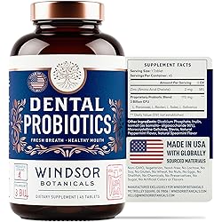 Dental Probiotics for Bad Breath - K12 Pro B Chewable Balanced Oral Health Treatment by Windsor Botanicals - Chemical-Free, 3 Billion CFU - L Paracasei, Reuteri, Sakei, Salivarius - 45 Mint Tablets