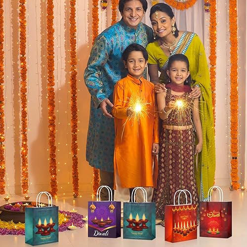 Set of 16 Happy Diwali Gift Bags Diwali Theme Party Gift Bag Festival of Lights Birthday Gift Packs Treat Snacks Candy Bags Diwali Party Favors Decorations