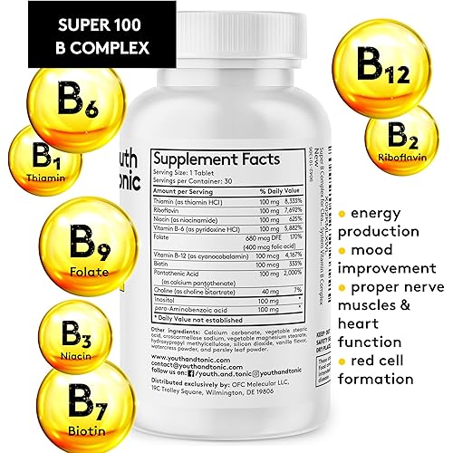 Super B Complex for Clear Mind & Healthy Energy Metabolism | Mental Focus Stress Tiredness B 100 | Support for Nervous System Vitamin B Complex