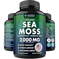 Organic Sea Moss Capsules - Burdock Root, Irish Moss and Bladderwrack Capsules - Immune System, Gut Cleanse & Thyroid Supplement - 120 Irish SeaMoss Pills with All-Natural Sea Moss Powder