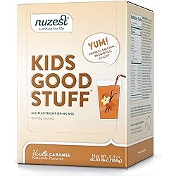 Vanilla Caramel Kids Good Stuff by Nuzest - Multivitamin Drink, 10 Count
