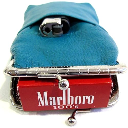 Women 100% Pure Leather Cigarette Case Lighter Match Pocket Zipper Coin Pouch -4 Color Teal