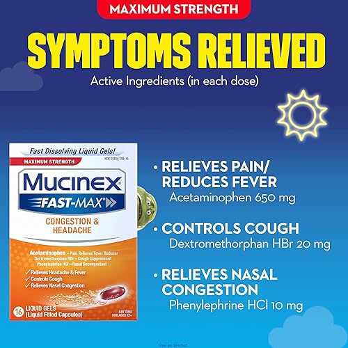 Mucinex Fast-Max Max Strength, Congestion & Headache Liquid Gels, 16ct