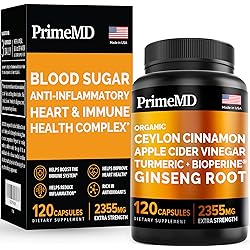 5-in-1 Organic Ceylon Cinnamon Capsules 2355mg with Apple Cider Vinegar, Turmeric, Ginseng Root Capsules, Bioperine Supplement 120 Count Pack of 1