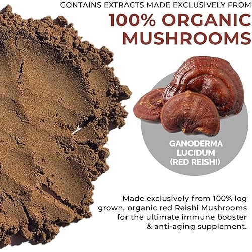 Real Mushrooms Reishi Mushroom Extract 45 Servings Vegan, Organic, Non-GMO Reishi Mushroom Powder - Organic Mushroom Powder for Longevity & Relaxation - Reishi Mushroom Supplement
