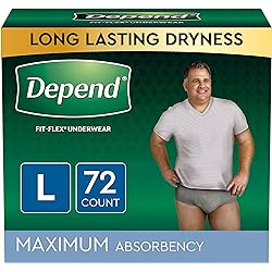 Depend Fit-Flex Adult Incontinence Underwear for Men, Disposable, Maximum Absorbency, Grey, 72 Count