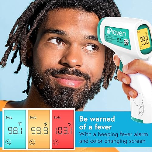 Infrared Forehead Thermometer for Adults, Kids and Babies, Touchless iProven Thermometer, 1sec Instant Accurate Readings, Easy To Use, 3 in 1 Thermometer with Fever Alarm, Silent & Memory Mode
