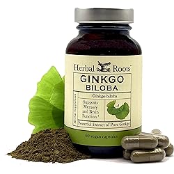 Herbal Roots Ginkgo Biloba Made with Pure Organic Ginkgo Leaf - 1,400mg per Serving, 60 Vegan Capsules - Made in The USA