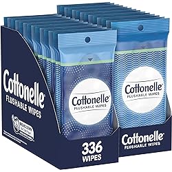 Cottonelle Fresh Care On-the-Go Flushable Wet Wipes, Adult Wet Wipes, 2 Trays of 12 Peel & Reseal Packs 24 Total Packs, 336 Total Wipes