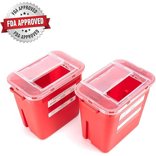 Alcedo Sharps Container for Home Use 2 Gallon 2-Pack | Biohazard Needle and Syringe Disposal | Professional Medical Grade