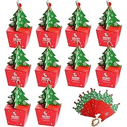 DERAYEE 3D Mini Christmas Treat Gift Boxes, 10 Pcs Party Favors Candy Goody box Christmas Tree Shape boxes with Bells