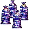 4 Pieces 70 x 40 Inch Jumbo Gift Bags, Extra Large Plastic Present Bag, Giant Gift Wrapping Bags with 4 Cord Tie for Baby Shower Birthday Christmas Holiday Party Supplies Happy Birthday