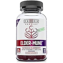 Zhou Nutrition Elder-Mune Sambucus Elderberry Gummies with Zinc and Vitamin C for Adults & Kids Age 4 Immune Support with Antioxidants, Vegan, Gluten Free, Non-GMO, 30 Servings, 60 Gummies