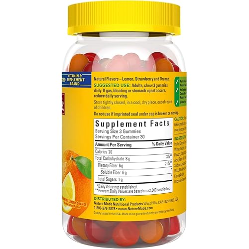 Nature Made Fiber 6 g, Dietary Supplement for Digestive Health Support, 90 Fiber Gummies, 30 Day Supply