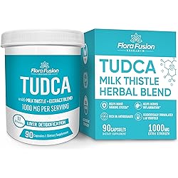TUDCA 500mg Liver Supplement - Milk Thistle 250mg with Herbal Blend 1000mg Tauroursodeoxycholic Acid Tudca Bile Salt Liver Support, 90 Vegan Capsules, Tudca Liver Cleanse Detox & Repair Formula
