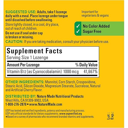 Nature Made Sublingual Vitamin B12 1000 mcg, Dietary Supplement for Energy Metabolism Support, 150 Micro-Lozenges, 150 Day Supply
