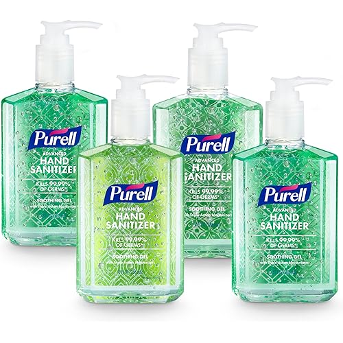 Purell Advanced Hand Sanitizer Soothing Gel, Fresh scent, with Aloe and Vitamin E , 8 Fl Oz Pump Bottle Pack of 4