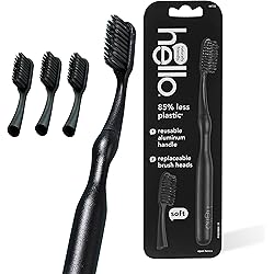 hello Manual Adult Toothbrush With Reusable Charcoal Modern Aluminum Handle & 4 Soft Replacement Heads, Bpa-free, 4 count