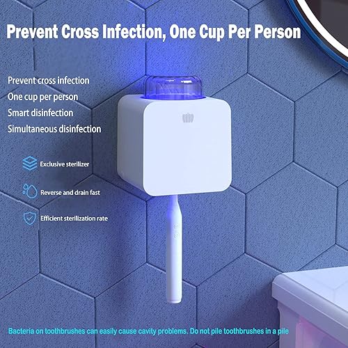 TAISHAN UV Toothbrush Sanitizer Holder，Sterilizer for All Toothbrushes with Mouthwash Cup,Toothbrush Holder for Bathroom Wall Mounted Wireless Charging，Touch Button Safety Feature, for Home and Travel