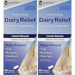 Guardian Dairy Relief Fast Acting Lactase, 360 Caplets, 9000 FCC Maximum Strength, Lactose Intolerance Pills, Lactase Enzyme Supplement 360 CT