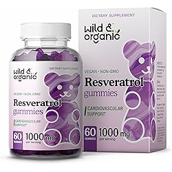 Wild & Organic Resveratrol Gummies - Resveratrol Supplement for Immune System, Antioxidant Support, Heart & Brain Wellness - Anti Aging Supplement Resveratrol 1000mg 60 Blueberry Flavored Chews