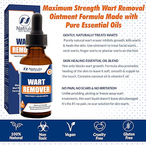 Natural Wart Remover Treatment Liquid Drops – Fast, Safe for Kids, Maximum Strength Wart Removal Ointment with Pure Essential Oils – No Pain, No Scarring, Easy to Use on Face, Neck, Body, Hands, Feet