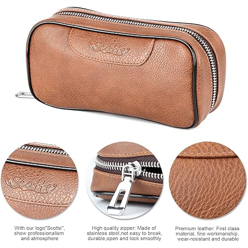 Scotte PU Leather Tobacco Smoking Wood Pipe Pouch caseBag for 2 Tobacco Pipe and Other AccessoriesDoes not Include Pipes and Accessories