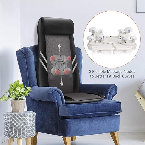Snailax Back Massager with Heat,Shiatsu Massage Seat Cushion,8 Flexible Nodes Massage for Full Back Massage Chair Pad,Chair Massager for Office,Home Use