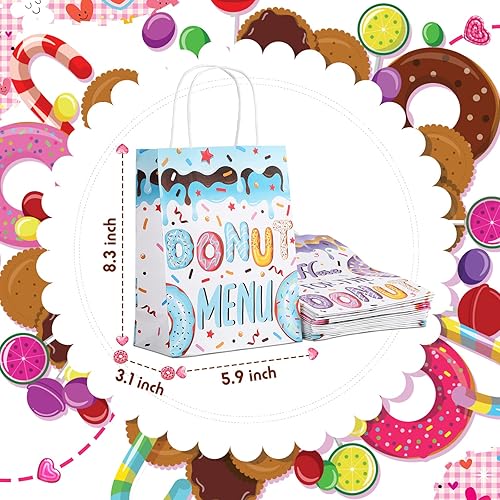 Donut Party Favors Bags, Donut Goody Bags with Handles Sweet Doughnut Treat Bags Donut Theme Birthday Present Bags Donut Party Supplies for Grow Up Birthday Baby Shower Party Decorations 12