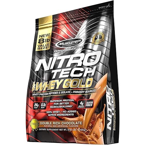 Whey Protein Powder | MuscleTech Nitro-Tech Whey Gold Protein Powder | Whey Protein Isolate Smoothie Mix | Protein Powder for Women & Men | Chocolate Protein Powder, 8 lbs 109 Servings
