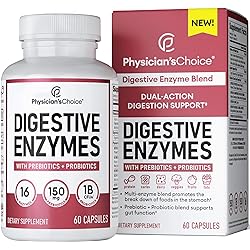 Physician's CHOICE Digestive Enzymes - Multi Enzymes, Organic Prebiotics & Probiotics for Digestive Health & Gut Health - Meal Time Discomfort - Dual Action Approach WBromelain & Lactase 60 CT