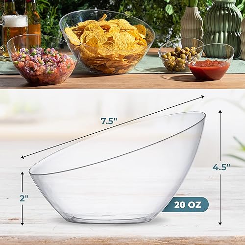 Posh Setting Crystal Clear, Disposable Premium Hard Plastic Medium Angled Bowl, Party, Salad, Snack and Fruit Bowl 5 Pack