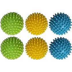 Dryer Balls Laundry Anti Static - 6 Pack Reusable Plastic Clothes Drying and Fluffing Fabric Softener Balls 3 inches Assorted Colors