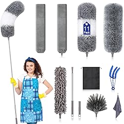 Microfiber Duster Kit11PCS, Duster with Extension Pole30 to 100 in, Washable Dusters for Cleaning, Bendable Microfiber Feather Duster, Ceiling Fan Duster is for High Ceiling, Furniture