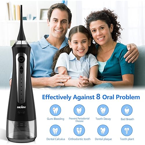 Sejoy Water Flossers, Water Picks for Teeth Cleaning, Water Flosser for Teeth Rechargeable Cordless, Electric Portable, 5 Cleaning Modes 8 Jet Tips, IPX7 Waterproof, 230ml, for Travel and Home