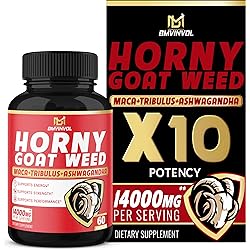 Horny Goat Weed Capsules, 14000mg Herbal Equivalent with Maca, Tribulus, Ginseng - Performance and Energy Support