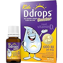 Kids Ddrops Booster 600IU 100 Drops - Daily Liquid Vitamin D for Kids. Support Strong Bones & Immune System in Children. No Preservatives, No Sugar, Non-GMO, Allergy-Friendly