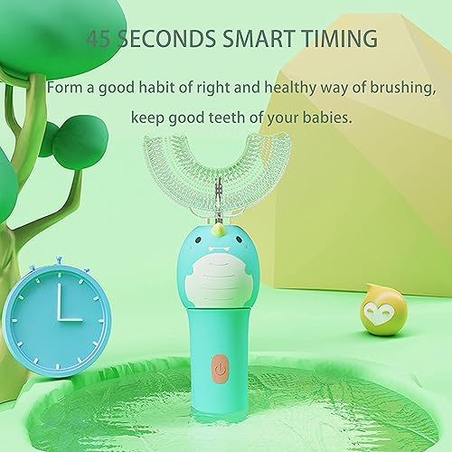 Kids Electric Toothbrush,U Shaped Ultrasonic Automatic Toothbrush Kids with 3 Brush Heads,Whole Mouth Baby Toothbrush,3 Cleaning Modes, IPX7 Water Resistant for Toddler 2-12, Blue Dinosaur