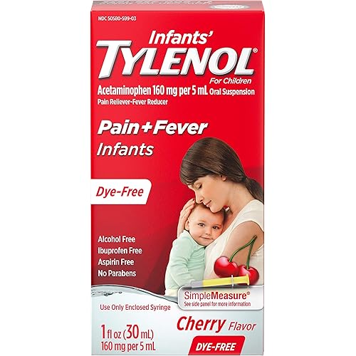 Tylenol Infants' Liquid Medicine with Acetaminophen Pain Fever Relief Dye Free, Cherry, 1 Fl Oz