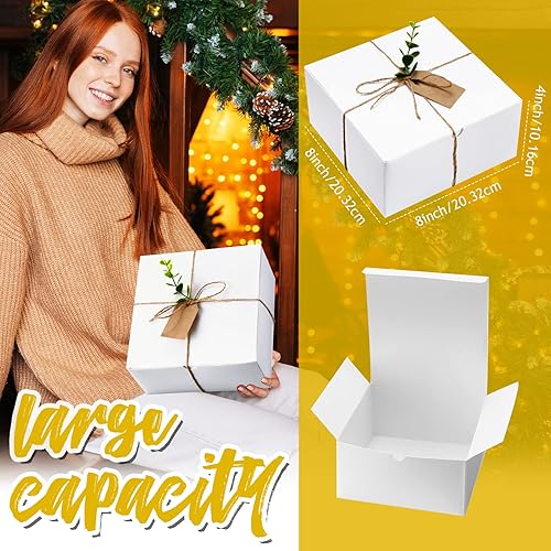 8 Pack Gift Boxes Set 8 x 8 x 4 Inch Paper Gift Box Kraft Boxes with Lids for Wedding Present, Bridesmaid Proposal Gift, Holiday, Birthday Party Favor, Engagements and Christmas Khaki