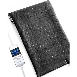 Boncare LCD Digital Control Extra Large Heating Pads for Back Pain Relief and Cramps with Auto Shut Off Fomentera de Calor Super Soft Moist Dry Heat 12” x 24” Dark Gray