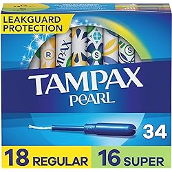 Tampax Pearl Absorbency with Leak Guard Braid Duo Unscented Tampons, RegularSuper, 34 Count