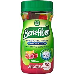 Benefiber Prebiotic Fiber Supplement Gummies for Digestive Health with Probiotics, Fiber Gummies for Adults, Assorted Fruit Flavor - 50 Count