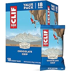 CLIF BARS - Energy Bars - Chocolate Chip - Made with Organic Oats - Plant Based Food - Vegetarian - Kosher 2.4 Ounce Protein Bars, 18 Count Packaging May Vary