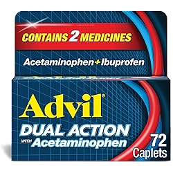 Advil Dual Action Coated Caplets with Acetaminophen, 250 Mg Ibuprofen and 500 Mg Acetaminophen Per Dose 2 Dose Equivalent for 8 Hour Pain Relief - 72 Count