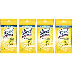Lysol Disinfecting Wipes Lemon Scent 15ct in Resealable Travel Pouch 4 Pack