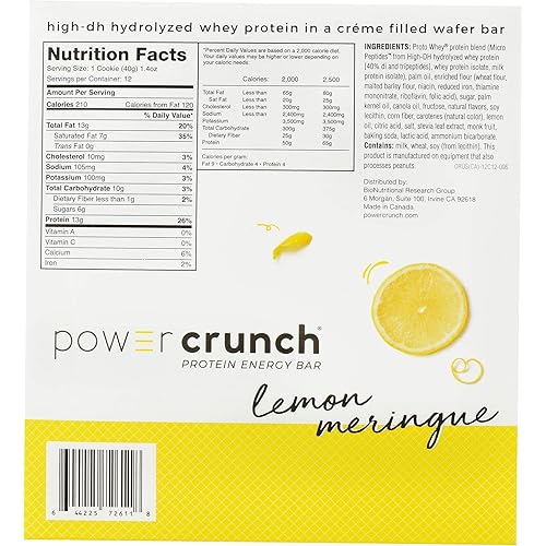 Power Crunch Whey Protein Bars, High Protein Snacks with Delicious Taste, Lemon Meringue, 1.4 Ounce 12 Count