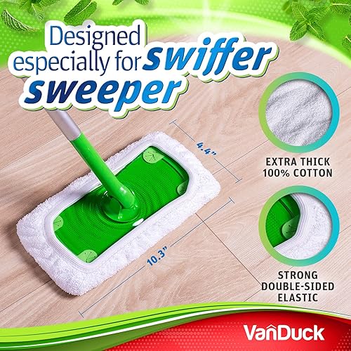 VanDuck Reusable 100% Cotton Mop Pads Compatible with Swiffer Sweeper Mops 2-Pack Washable Mop Pads for Wet & Dry Use Mop is Not Included